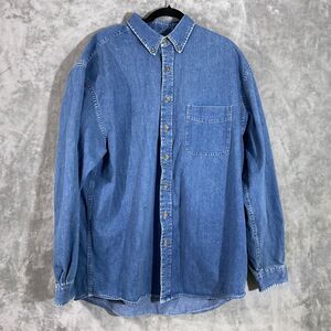 EDDIE BAUER XLT Vintage Denim  Button Down Long Sleeve Casual Shirt XL Tall